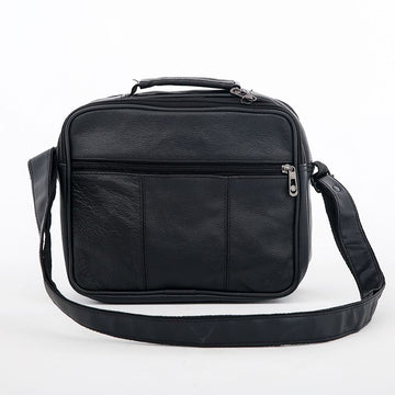 Black Leather Handbag with Handle - Medium